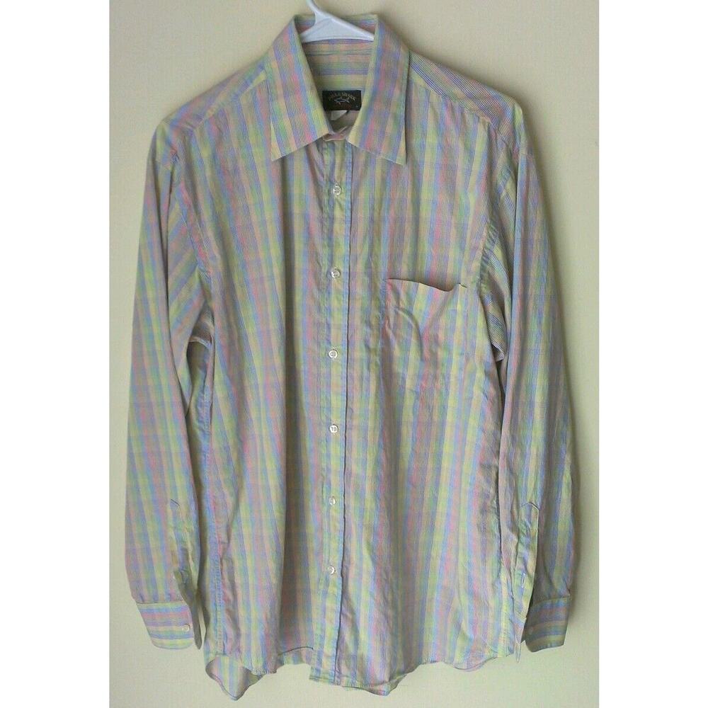 Paul & Shark Shirt Men's M Bright Multicolor Check Made in Italy